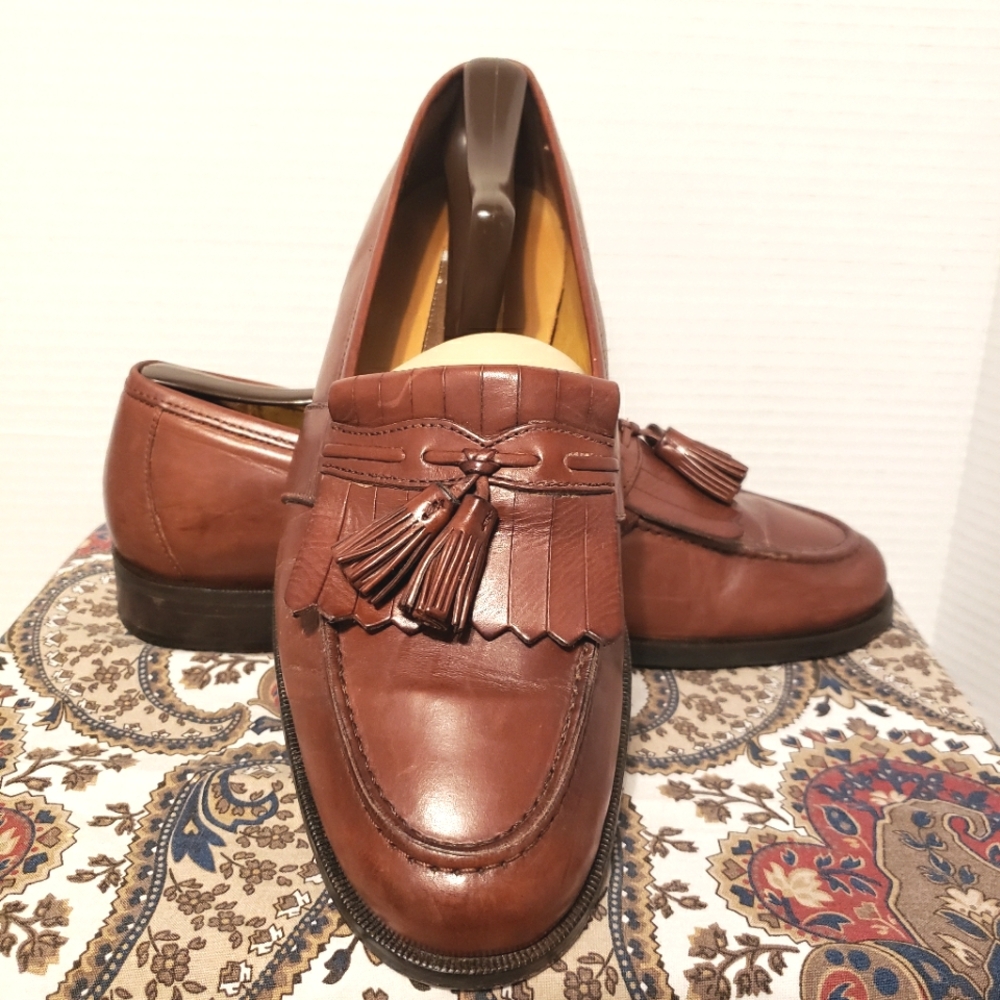 Johnson & Murphy Men's Cognac Leather Loafers Size 9 1/2" M Tassels